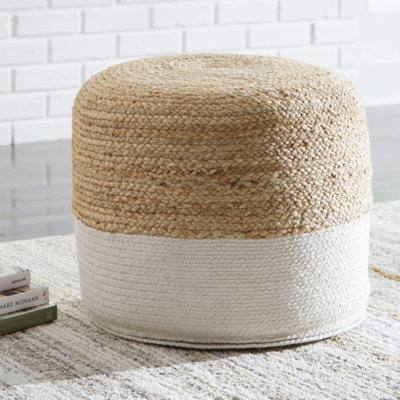 19 x 19 Inches Jute Cotton Pouf Ottoman and Foot Rest