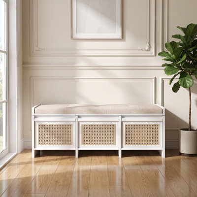 Banc à chaussures d'entrée de 122 cm avec tiroirs en rotin et coussin capitonné amovible - Espresso