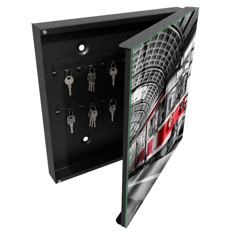 Key storage cabinet, Opens to the right, 30x30x5, White, A train against the backdrop of stylish architecture, 