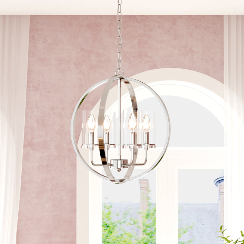 Arterburn 4 - Light Dimmable Globe Chandelier with Wrought Iron Accents, Chrome