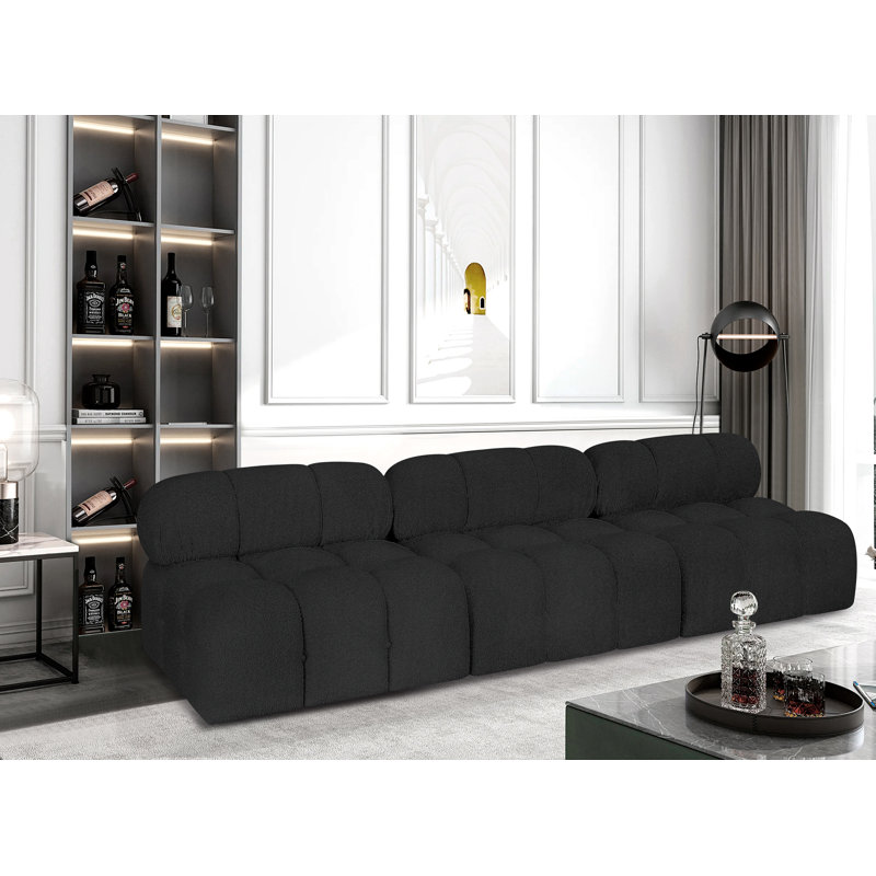 Ames Upholstered Sofa, Black Boucle Fabric, 3 Armless