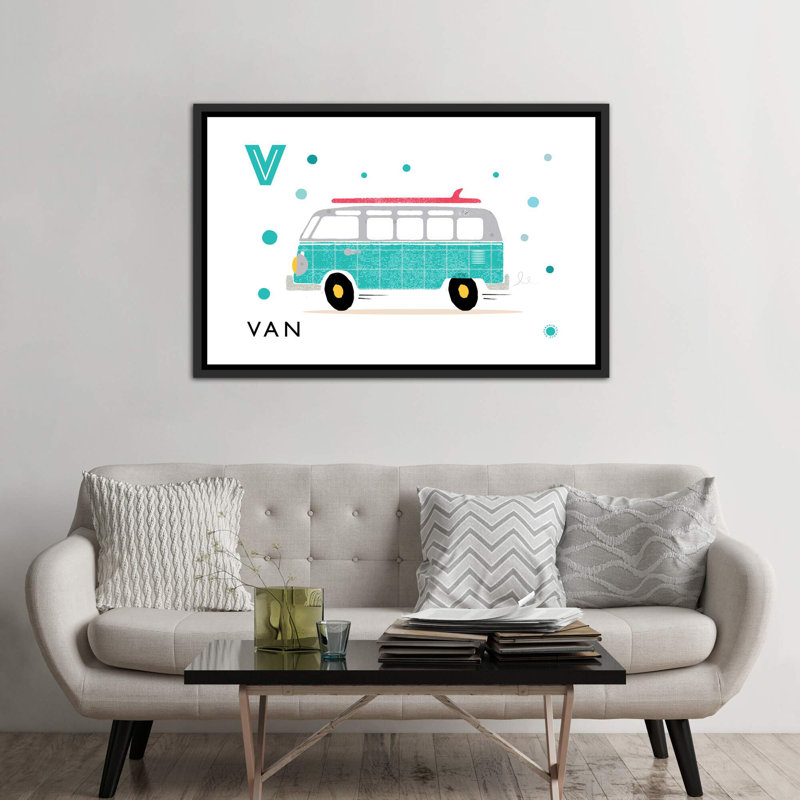 V is for van - imprimé, Pas de tapis, H 40 po x l 60 po x 1,5 po, Toile avec cadre noir patiné