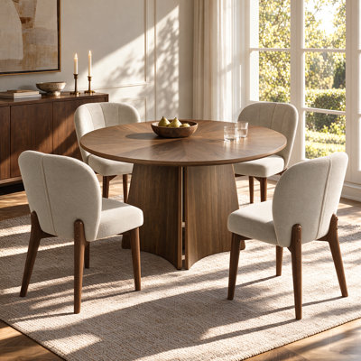 Ensemble de salle à manger 5 pièces de style traditionnel moderne avec table ronde sur pied central et 4 chaises rembourrées