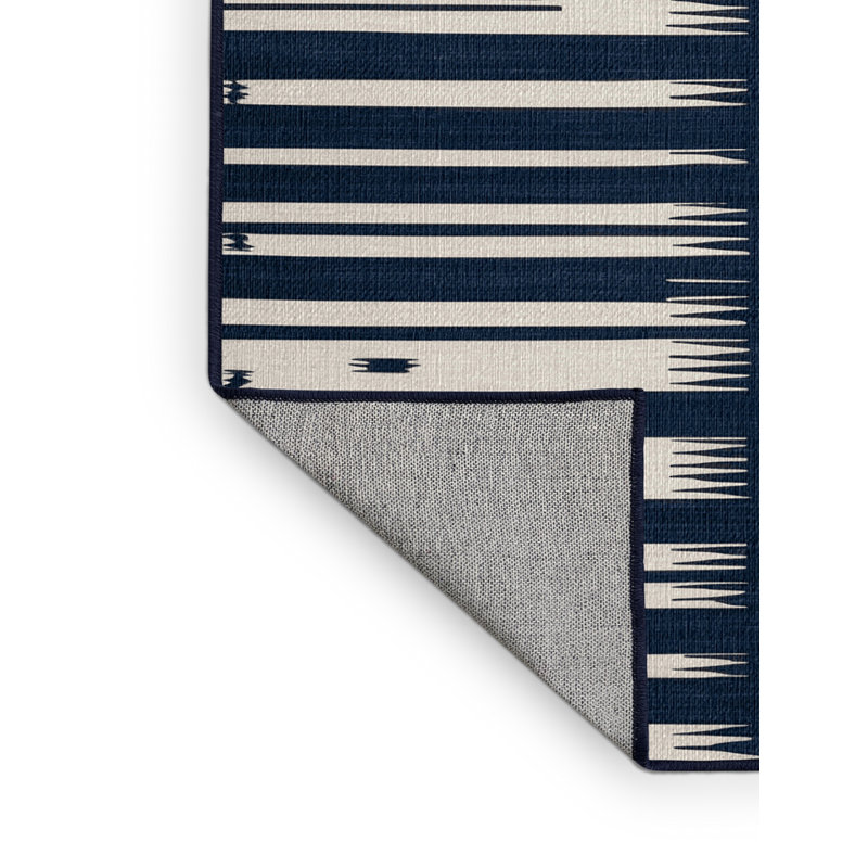  Tapis lavable rayé blanc marine, Rectangulaire 8 pi x 12 pi