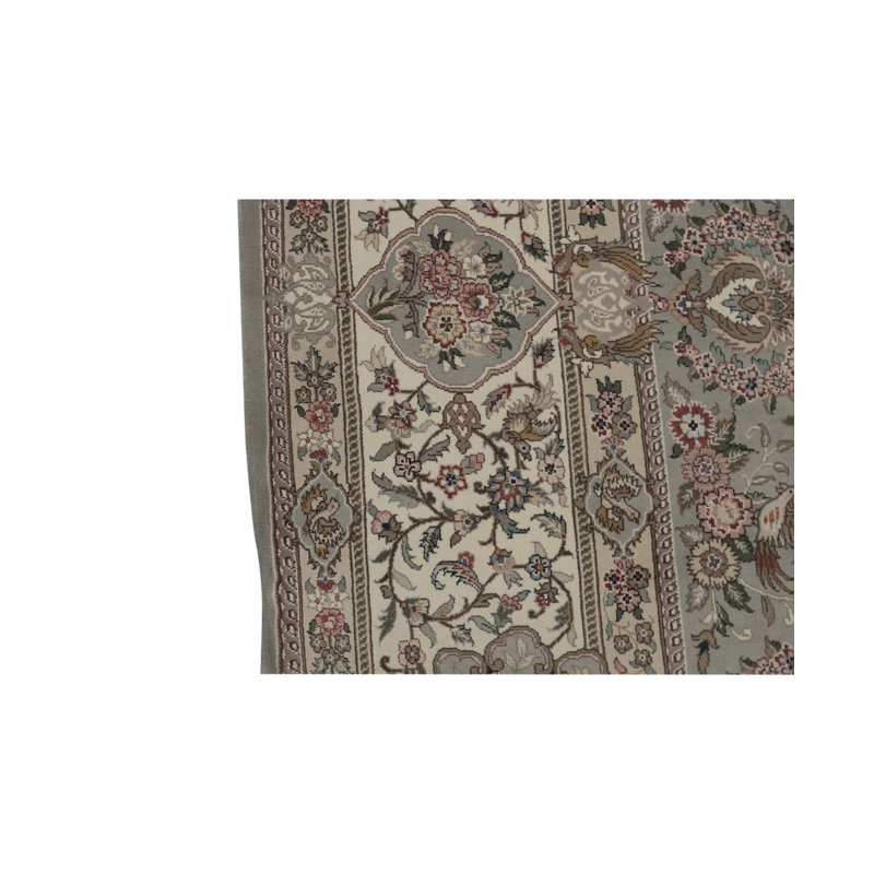 Tapis ivoire et vert clair noué à la main de haute qualité