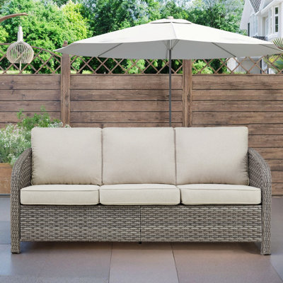 Mobilier de jardin 3 places 73,6 po, coussins profonds beiges, style moderne et harmonieux, revêtement haut aux courbes douces, résistant aux intempéries, coussins inclus
