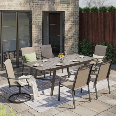 6-person Rectangle Outdoor Patio Dining Set Expandable Heavy Duty Metal Table With Sling Chairs