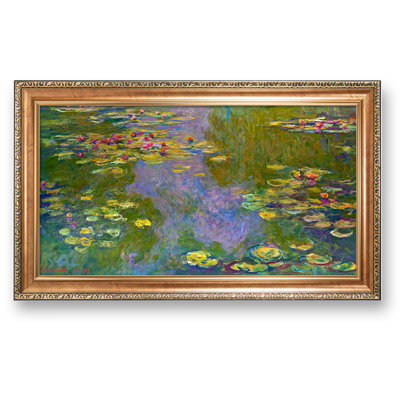 Reproduction d'art classique, "Les Nymphéas" par Claude Monet, encadrée pour HomeDecor, taille de l'image: 30 x 16 pouces, encadrement doré luxueux: 34,5 x 20,5 pouces
