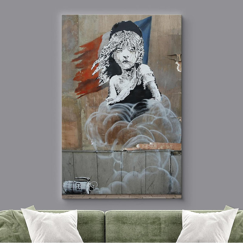 Banksy Les Miserables avec le drapeau français sur toile, Toile tendue, H 18 po x l 12 po x P 1,5 po