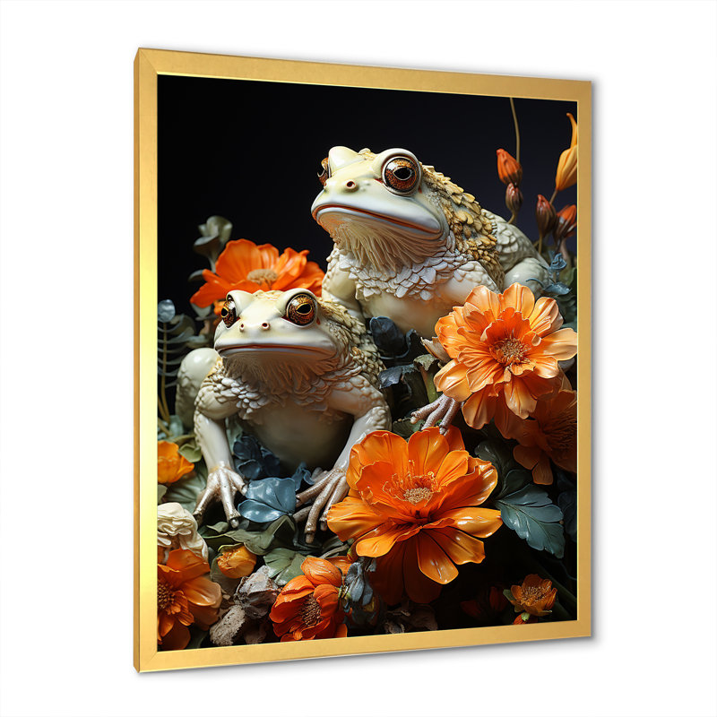 Représentation abstraite de la grenouille bleue II - reproduction sur toile, Cadre photo doré simple