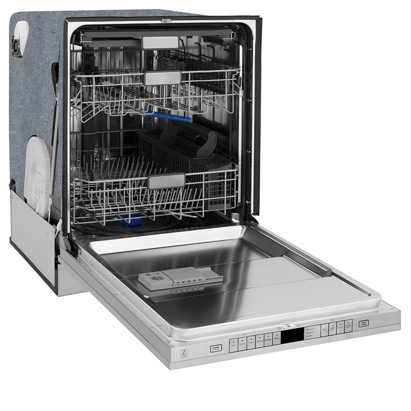 ZLINE Autograph 24 in. Monument 3rd Rack Dishwasher with Champagne Bronze Helix Handle, 45dBa, Gold