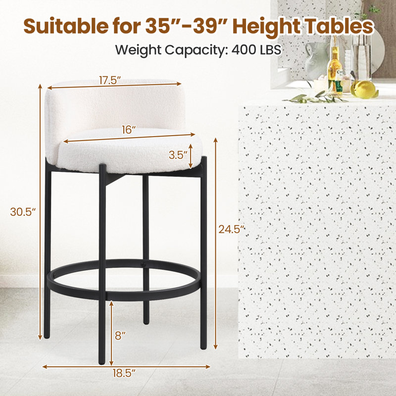 Counter Stools Set of w/Curved Backrest Metal Frame Comfy Footrest, 2