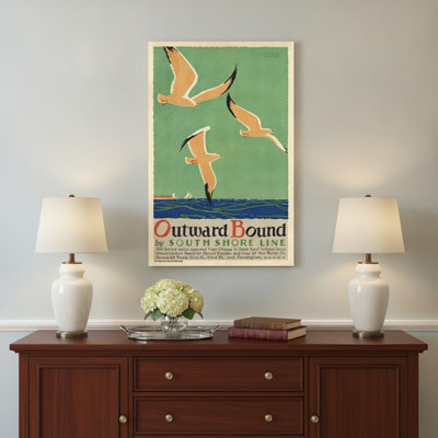 Art mural rétro 9 "X 12" Birds Over Lake Michigan C1929