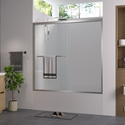 Double Sliding Bathtub Screen With 1/4"  6Mm  Tempered Glass, Finished, Adjustable Width, And Corrosion - Handle For Bathroom Finished Glass Screen, 56 60"X58", Aluminum Frame, Safe Attractive