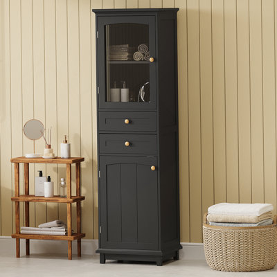 Armoire de rangement haute autoportante avec portes en verre