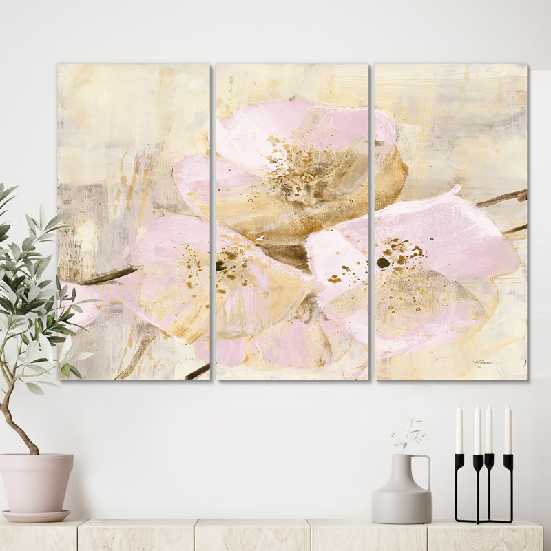 Shabby 'Elegance III - peinture sur toile tendue 3 pièces rose, H 32 po x l 48 po x P 1 po