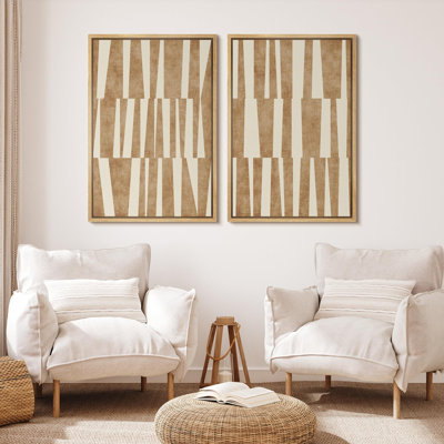 «Set Taupe Tones Modern Geometric Abstract», 2 pièces sur toile
