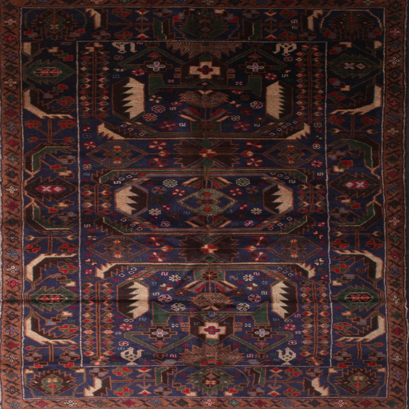 Tapis bleu marine Southwestern, Carré 7 pi