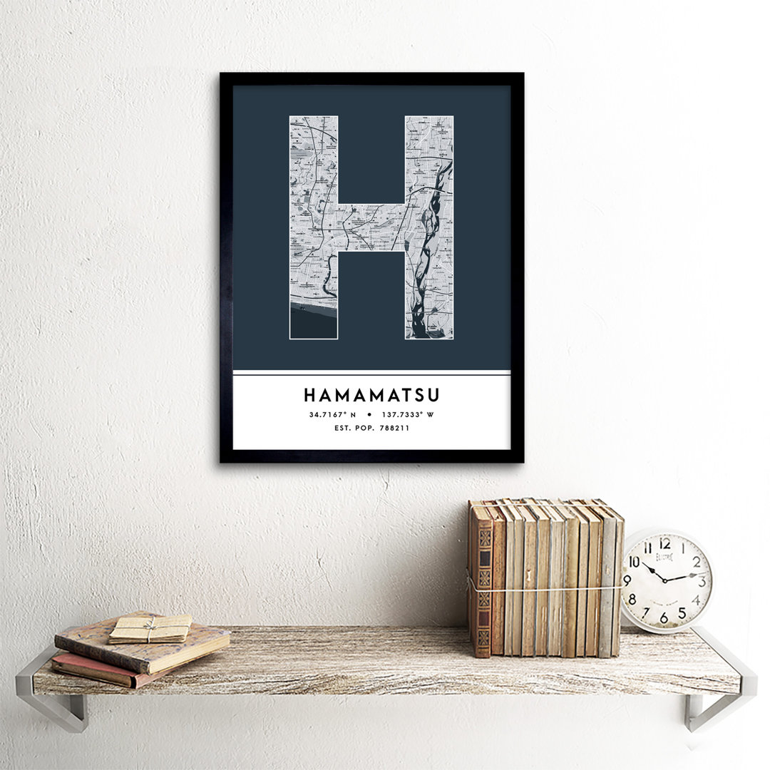 Hamamatsu City Map Hamamatsu Navy - Single Picture Frame Typography