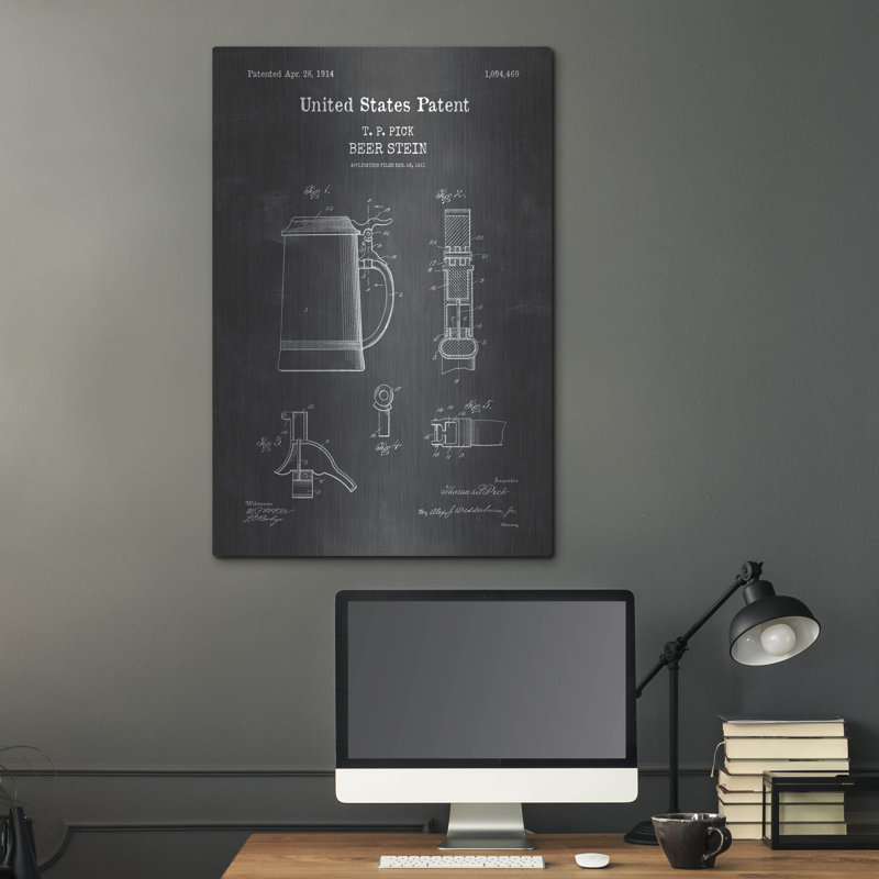 «Beer Stein Blueprint Vernis Tableau», par Patents, H 36 po x l 24 po