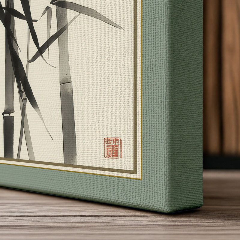 Bamboo in Ink Japandi - Wrapped Canvas, 18x12 - 45.7 x 30.5 cm, Sage Border