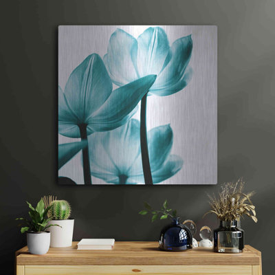 Luxe Metal Art 'Translucent Tulips III Teal' By De " Translucent Tulips III Teal " by Debra Van Swearingen