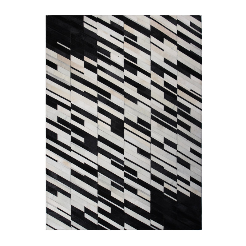 Tapis noir et blanc en peau de vache, Rectangle 9 pi x 12 pi