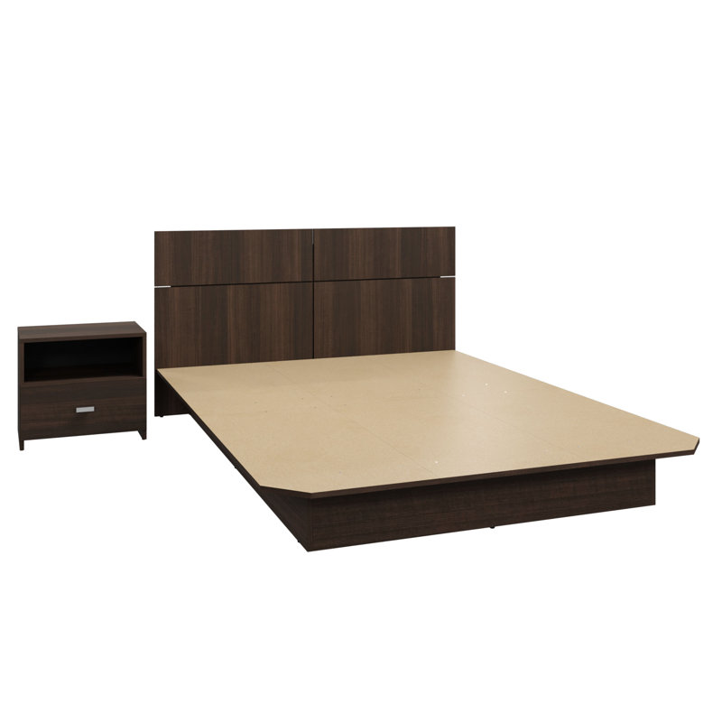 Chambre à coucher Zen Alpha - Lit plateforme avec tête de lit et 1 table de chevet - Assemblage facile, aucun sommier requis