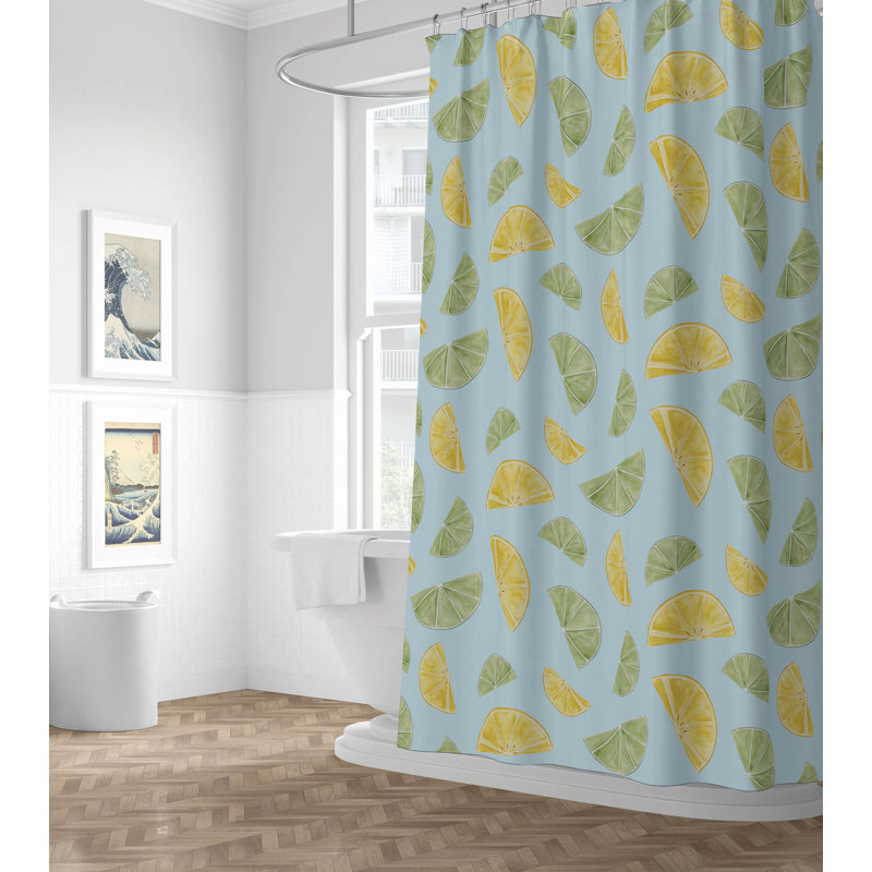 Summer Limes Ultra-Thin Lightweight Shower Curtain, Cloud Blue/Yellow/Green Geometric