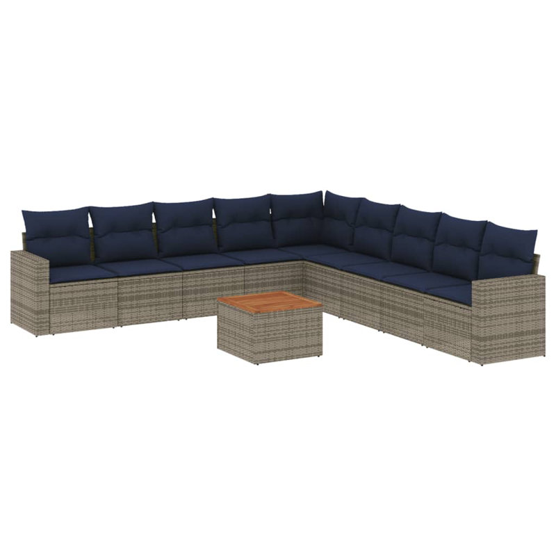 Ensemble de canapé de patio 10 pièces avec coussins en rotin de polyester, Gris, Marine