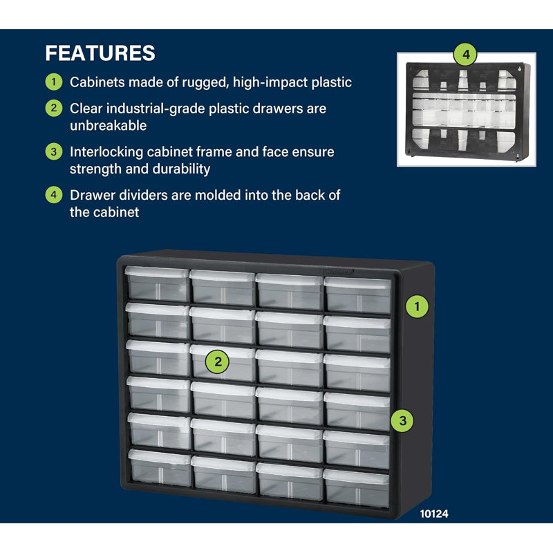Black Plastic 24-Drawer Stackable Storage Cabinet
