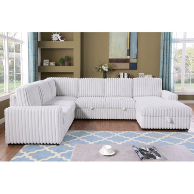 Canapé-lit modulaire en forme de U avec méridienne de rangement, canapé convertible surdimensionné, tissu d'ameublement en velours côtelé, mobilier de salon moderne