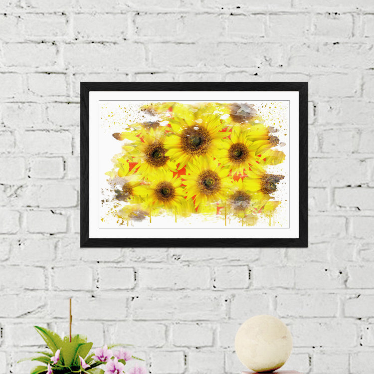 Flower Yellow Sunflowers - Wall Art, 45cm H x 62cm W, Framed Picture