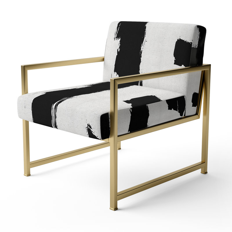 Walt Crossing Paths II - Upholstered Modern Accent Arm Chair, Gold, Black/White