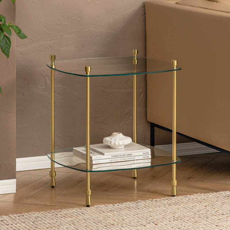 Table de bout à 2 niveaux Helga avec plateau en verre trempé et structure en métal