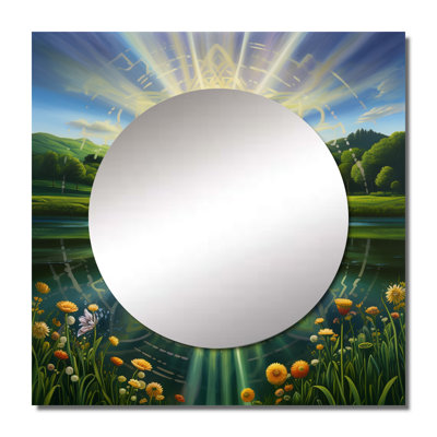 Bright Shining Mandala In Paradise Landscape I - Buddhism Large Square Mirror Wall Decor For Bedroom