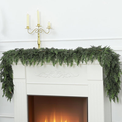 Realistic Artificial Cedar Pine Garland Thick Lush Full Faux  For Fireplace Mantle Indoor Outdoor Christmas Holiday Home Party Decorations