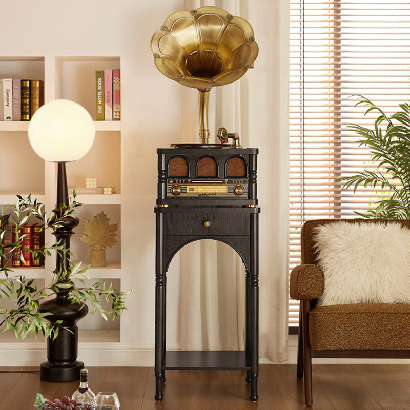 Black Free Form Solid + Manufactured Wood+Copper Media Players, Black