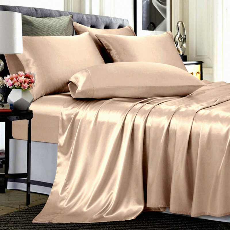 Taupe Luxe Silky Twin Sheet Set - 4 Piece Deep Pocket Bedding Bundle with Fitted Sheet, Flat Sheet, and 2 Pillowcases for a Smooth Sleep Experience