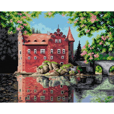  Needlepoint canvas for halfstitch without yarn Castle on the Water - Cervena Lhota (in Czech) 2298M