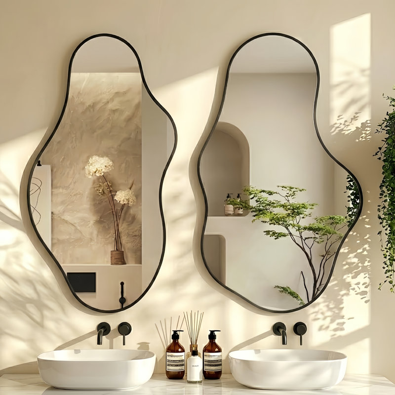 Ensemble de miroirs muraux asymétriques irréguliers, 43 po x 26 po, Noir