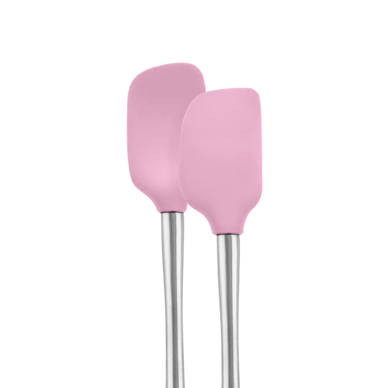 Ensemble de 2 petites spatules et cuillères en silicone Tovolo Flex-Core avec poignées en acier inoxydable, sorbet rose