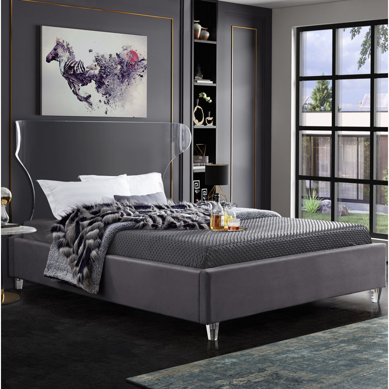 Ulm Upholstered Platform Bed, Queen, Grey Velvet