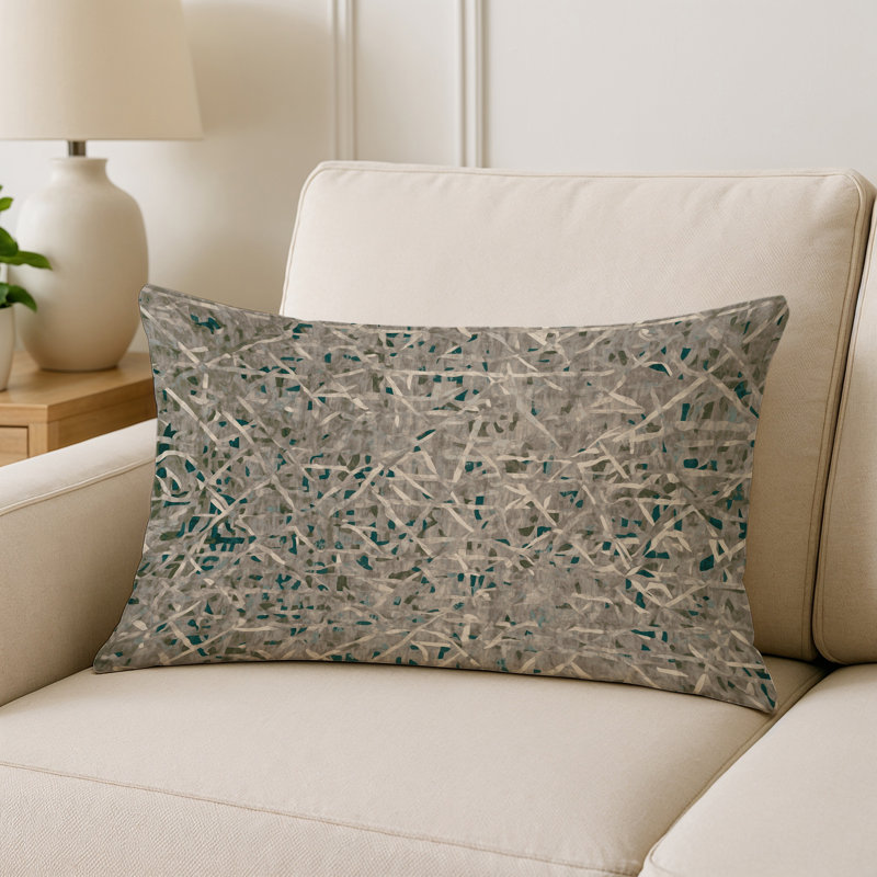 Coussin décoratif intérieur et extérieur Modern, Vert / ivoire / gris abstrait, Rectangle H 25 po x l 18 po