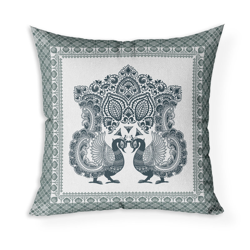 Coussin Peacock Prowess, Blanc/vert, H 26 po x l 26 po