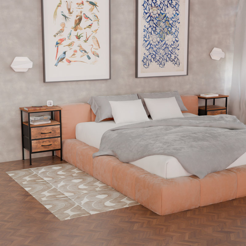 3-Tier Nightstands With Charging Station,Set Of 2,End Table,Bed Side Table With Two Fabric Drawers