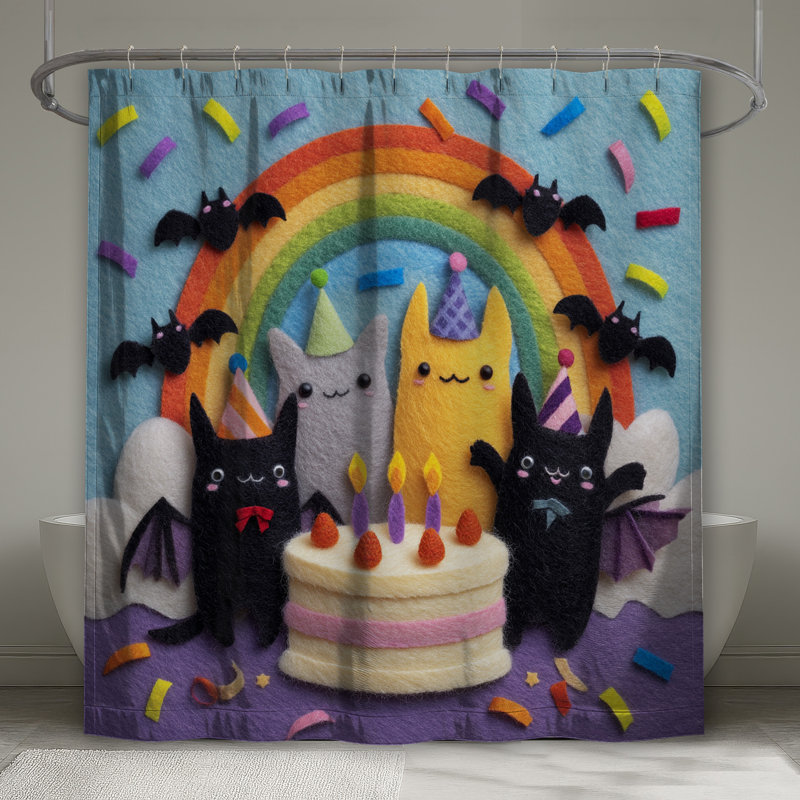 Felt Cats Rainbow Cake Shower Curtains Extra Long, 70in W x 72in H