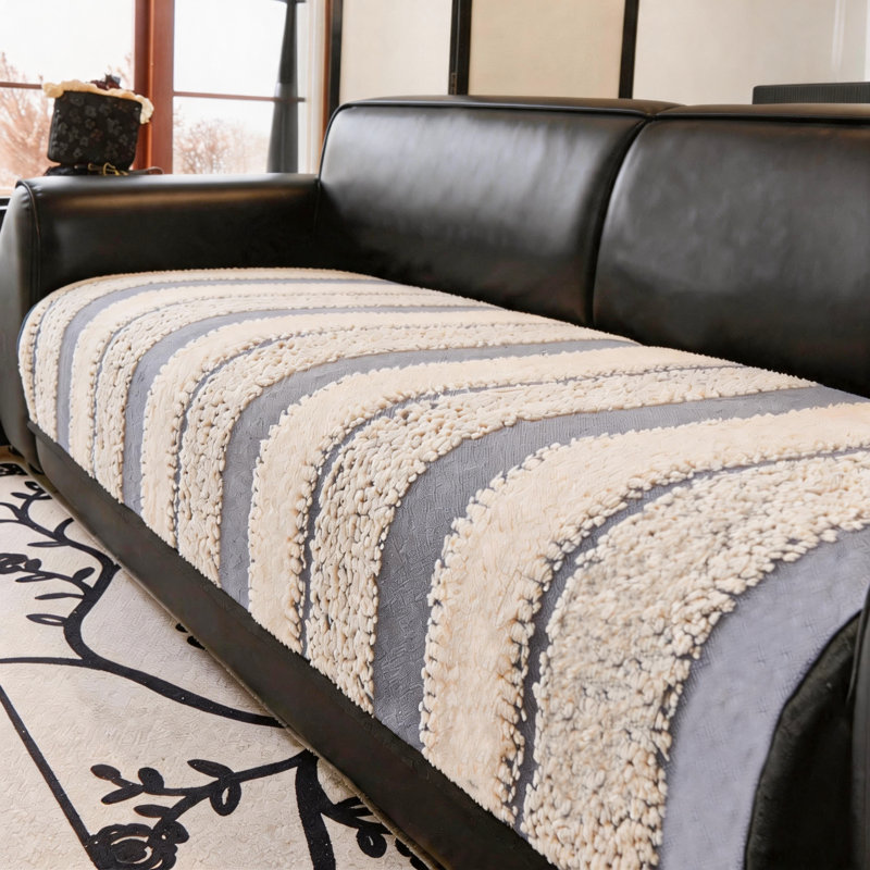 Housse de coussin texturée en forme de chenille, siège de canapé antidérapant lavable pour animaux de compagnie, Gris