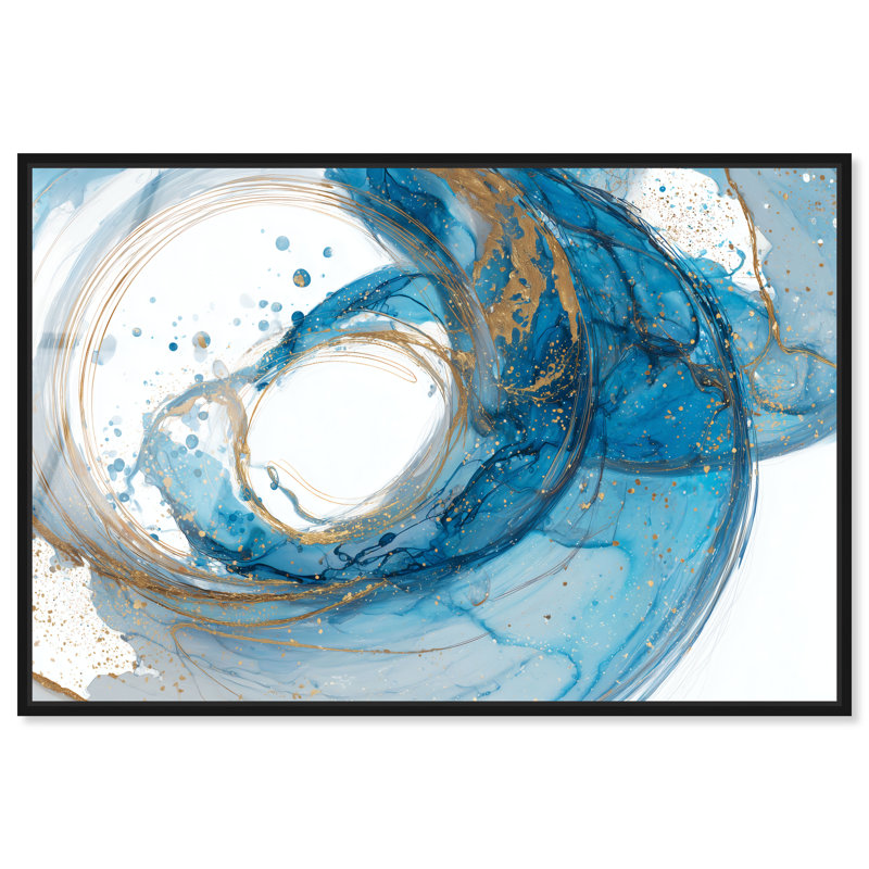 «Ocean Vortex I», impression sur toile encadrée bleue et dorée par Art Remedy, cadre noir, 24 x 16, H 17 po x l 25 po