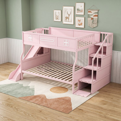 Lit superposé avec glissière et escalier de rangement